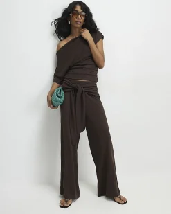 Brown Banded Hem Drape Top