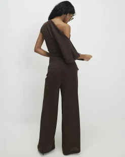Brown Banded Hem Drape Top