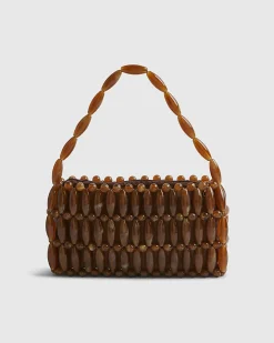 Brown Beaded Clutch Bag