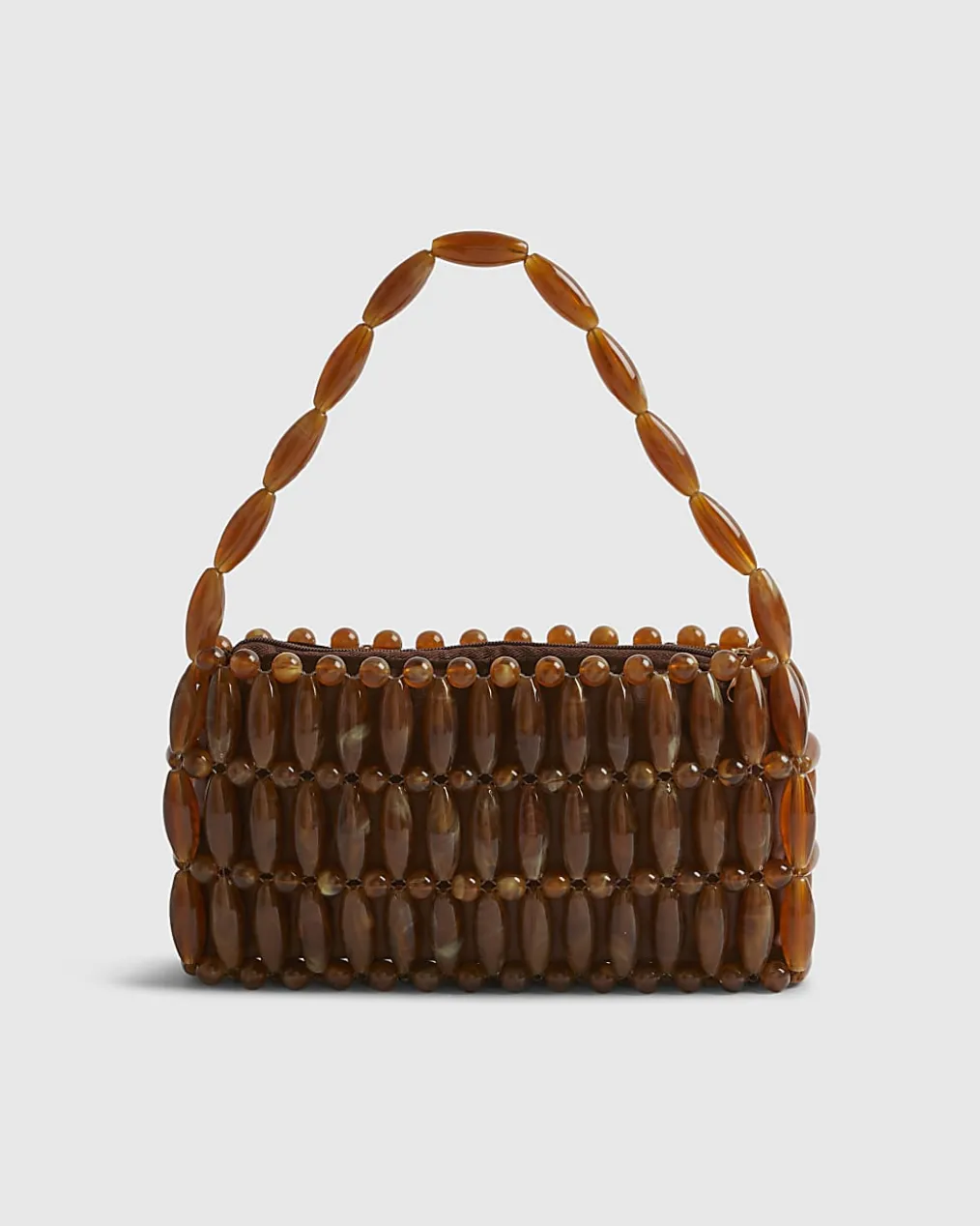 Brown Beaded Clutch Bag
