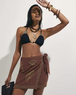 Brown Beaded Mini Skirt