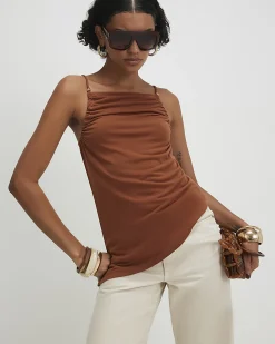 Brown Beaded Strap Cami Top
