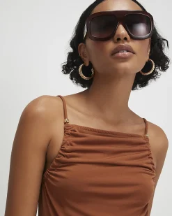 Brown Beaded Strap Cami Top