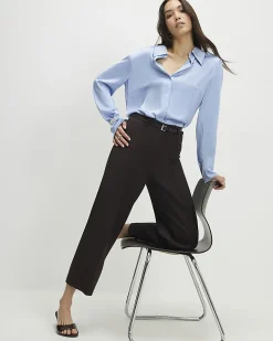 Brown Belted Cropped Wide Leg Trousers