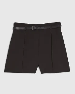 Brown Belted Pintuck Shorts