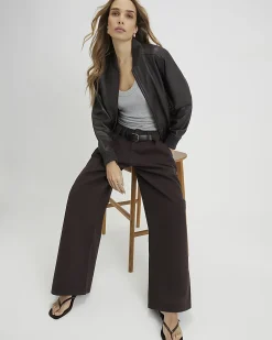 Brown Belted Pleated Wide Leg Jeans