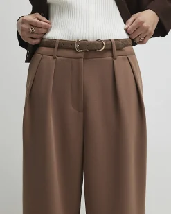 Brown Belted Wide Leg Trousers