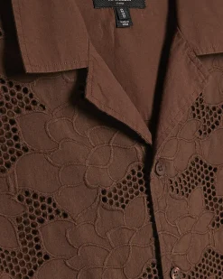 Brown Boxy Fit Lace Fabric Block Shirt