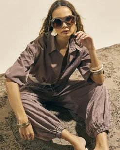 Brown Buttoned Bubble Hem Shirt