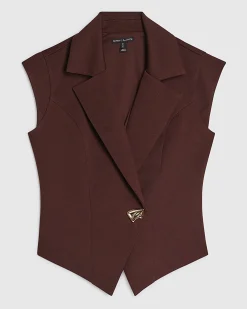 Brown Cap Sleeve Twill Waistcoat