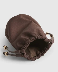 Brown Chain Handle Woven Bucket Bag