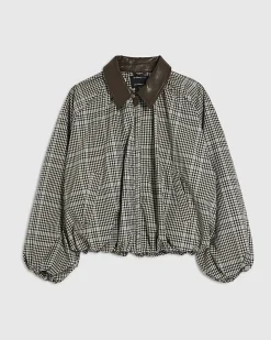 Brown Check Bubble Hem Bomber Jacket