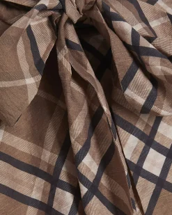 Brown Check Print Pussybow Blouse