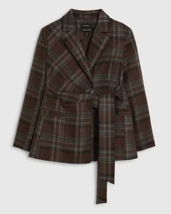 Brown Check Tie Waist Blazer