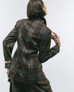Brown Check Tie Waist Blazer
