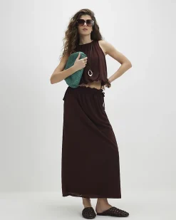 Brown Chiffon Tie Side Maxi Skirt