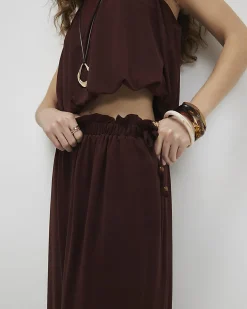 Brown Chiffon Tie Side Maxi Skirt