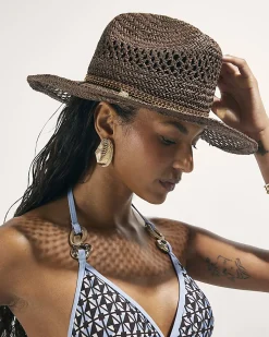 Brown Coin Band Raffia Hat