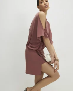 Brown Cold Shoulder Mini Dress