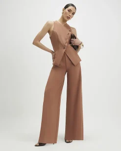 Brown Collarless Asymmetric Jumpsuit