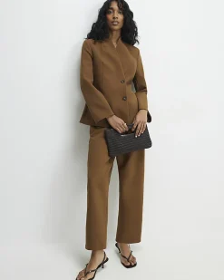 Brown Collarless Sculpted Blazer