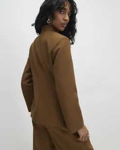 Brown Collarless Sculpted Blazer