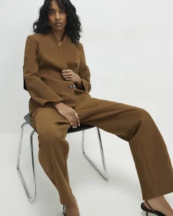 Brown Collarless Sculpted Blazer
