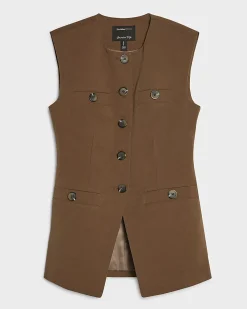 Brown Cotton Blend Military Nipped Waistcoat