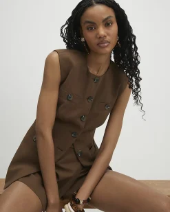 Brown Cotton Blend Military Nipped Waistcoat