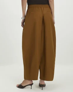 Brown Cotton blend Poplin Barrel Leg Trousers