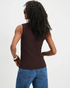 Brown Cotton Blend Popper Tank Top