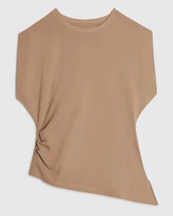Brown Cotton blend Ruched Side T-shirt