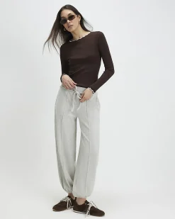 Brown Cotton Blend Scallop Trim Top