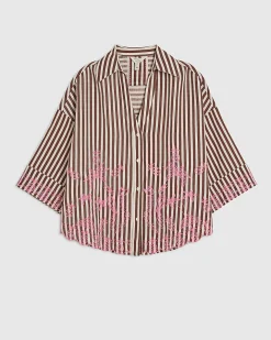 Brown Cotton Blend Stripe Toucan Shirt