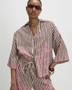Brown Cotton Blend Stripe Toucan Shirt