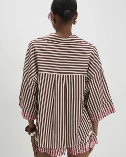 Brown Cotton Blend Stripe Toucan Shirt