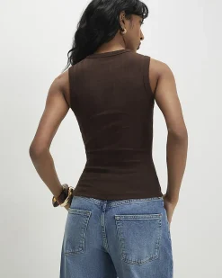 Brown Cotton Blend Wide Ribbed Tank Top
