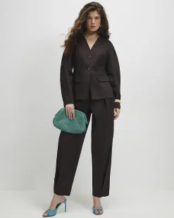 Brown Cotton Collarless Blazer