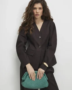 Brown Cotton Collarless Blazer