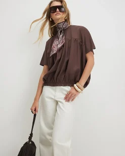 Brown Cotton Hybrid Bubble Hem T-Shirt