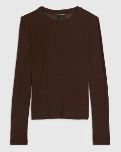 Brown Cotton Long Sleeve Semi Sheer Top