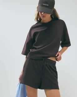 Brown Cotton Loopback Shorts