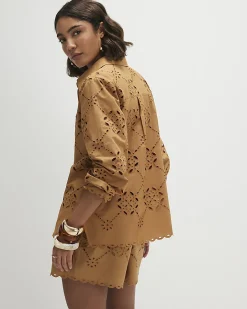 Brown Cotton Poplin Broderie Shirt