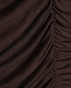 Brown Cotton Ruched V Neck Top