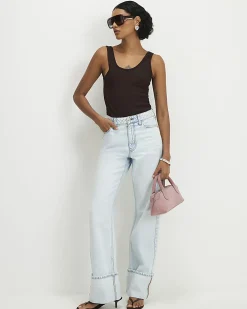Brown Cotton Scoop Neck Seam Trim Bodysuit