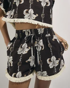 Brown Cotton Shell Print Top And Shorts Set