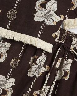 Brown Cotton Shell Print Top And Shorts Set