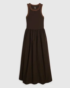 Brown Cotton Sleeveless Whipstitch Maxi Dress