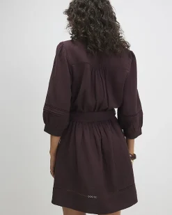 Brown Cotton Textured Mini Dress