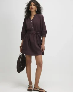 Brown Cotton Textured Mini Dress